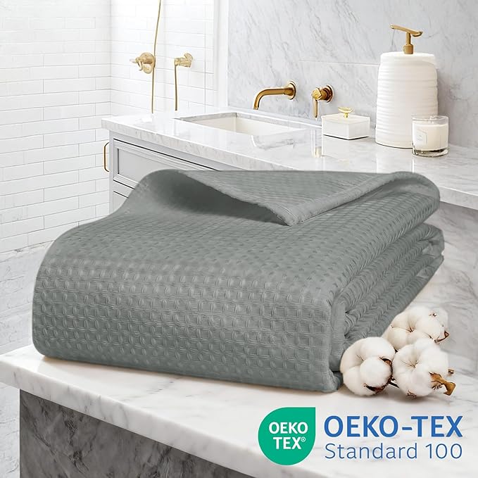 Zemyovia Waterproof No Hooks Waffle Shower Curtain, 260GSM Heavy Duty Fabric, with 10 Durable Split Grommets, Luxury Hotel Spa Style for Bathroom, Machine Washable, 74 x 72 Standard Size, Grey