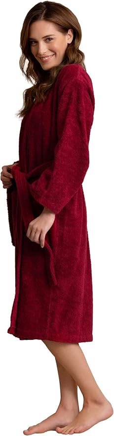 Soft Touch Linen - Women's Robe Terry Cotton Cloth- Kimono Style- Thick, Breathable & Comfortable- Lightweight & Absorbent- Costomizable (Burgundy, Large)