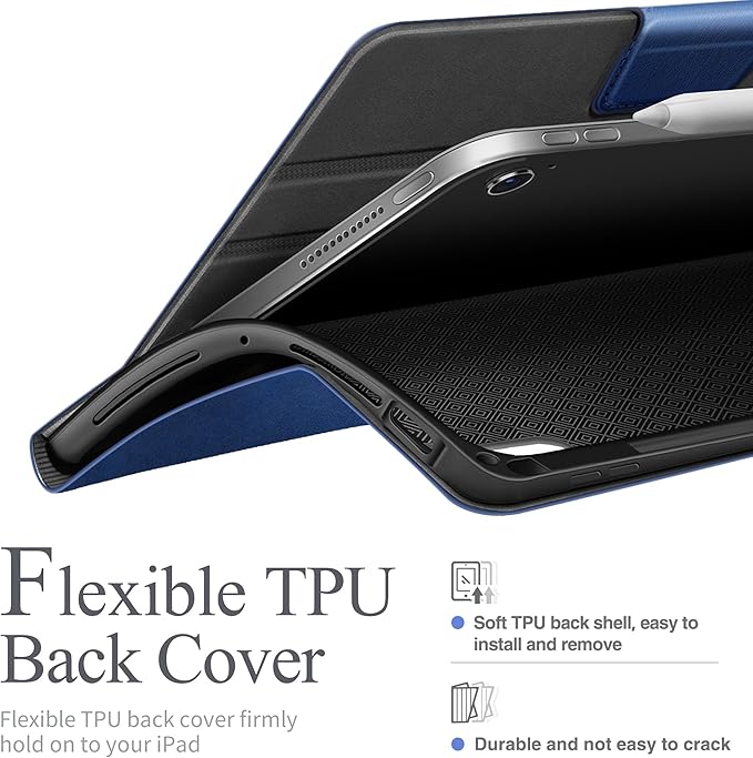 auaua Case for iPad Air 11 Inch M3/M2 (2025/2024), iPad Air 5th/4th Generation (2022/2020), with Pencil Holder and Pocket, Typing Angle Muti-Stand Magnetic Closure Auto Sleep/Wake (Blue)