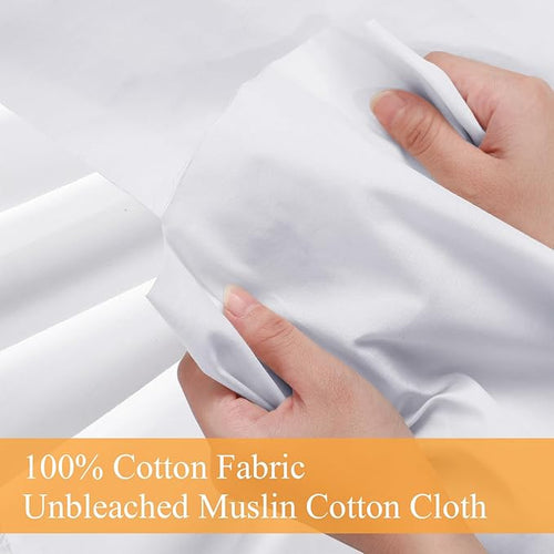 59'' x 20 yd Unbleached Cotton Muslin Fabric Textile Wide Polyester Cotton Fabric Cotton Linen Material Embroidery Muslin Quilting Fabric by Yard for Sewing Apparel Painting(White)