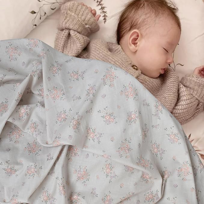 OWLOWLA Muslin Swaddle Blankets for Baby Boys Girls,2 Pack Baby Swaddle Blanket 45x45 Inches,Muslin Cotton Receiving Blanket Wrap for Unisex Newborn(Gray Floral&Mermaid)