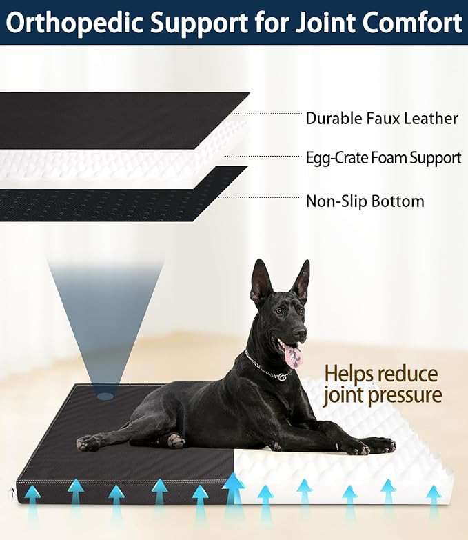 Waterproof Dog Bed Hair-Resistant, Removable Vegan Leather Cover, for Pets Up to 50 lbs