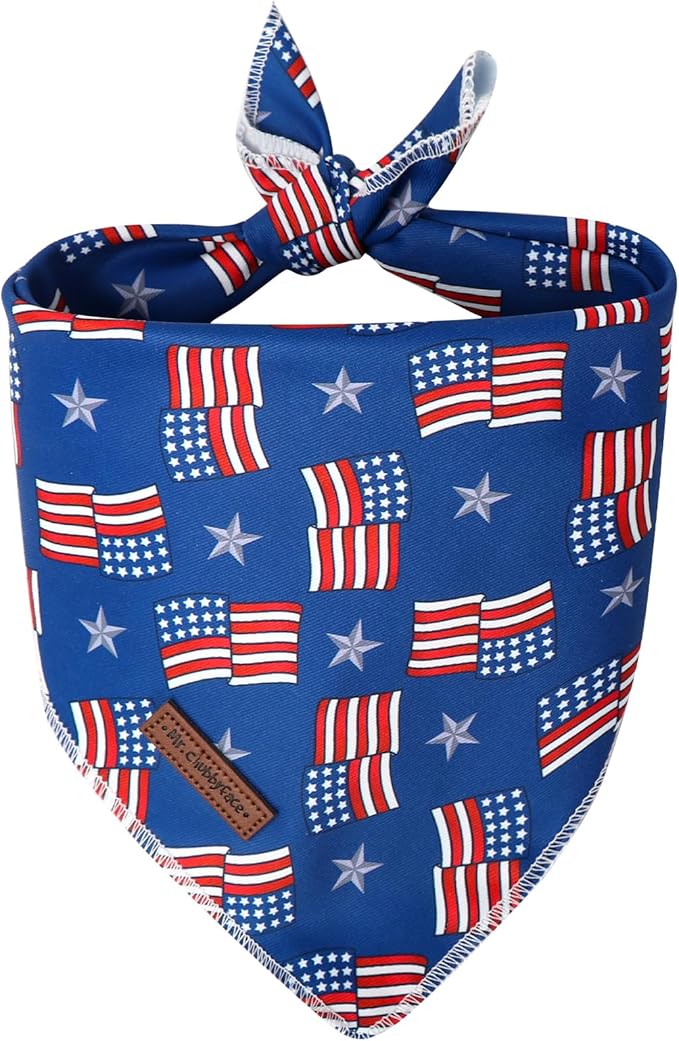 MR.CHUBBFACE American Flag Dog Bandana, 4th of July Cotton Bandana for Small Medium Large Dogs, Adjustable Pet Triangle Bibs Scarf