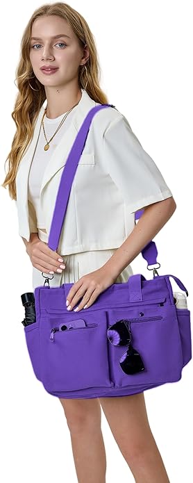 Women's Large Canvas Tote Bag Set (2PCs) - Ideal for Laptop, Hobo, Crossbody, Handbag, Travel, Gym & Work