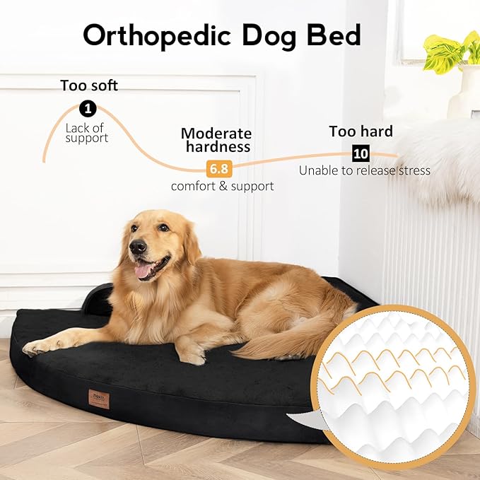 MEKIY Large Dog Bed - XL Orthopedic Egg-Crate Memory Foam Dog Beds with Removable Washable Cover, Waterproof Pet Beds with Non-Slip Bottom, Black