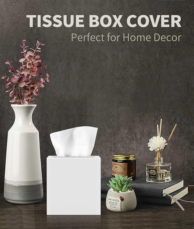 Livelab Metal Tissue Box Cover, Square Tissue Box Holder Modern Decor Facial Napkin Holder Tissue Box Dispenser for Bathroom Vanity Countertop, Living Room, Bedroom, Office | White