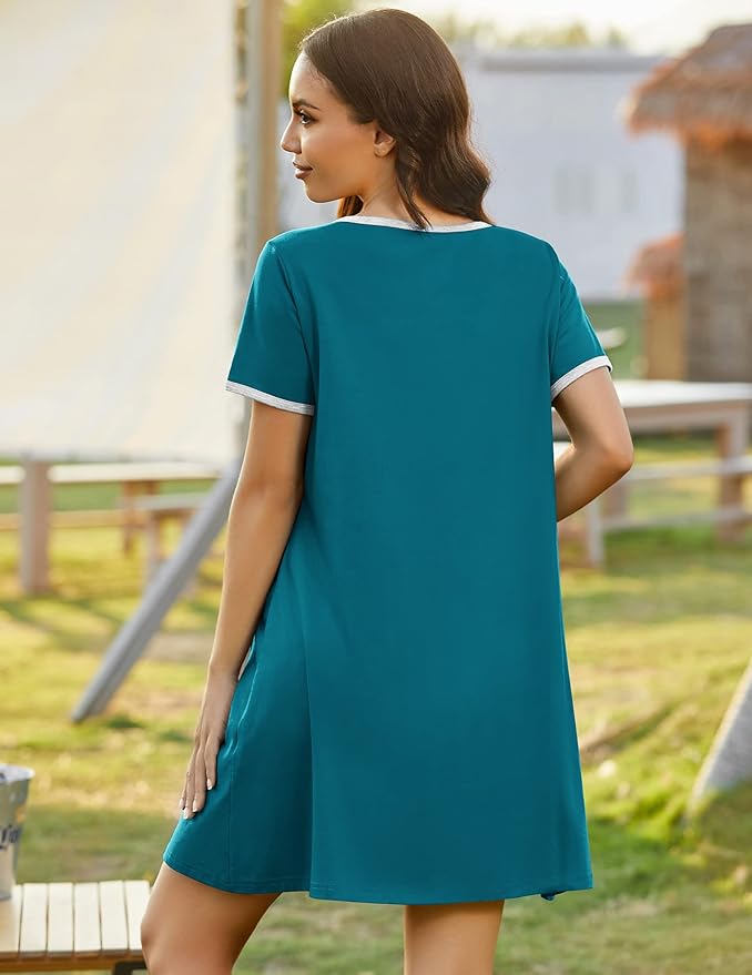 Ekouaer Zip Up Robes for Women Short Sleeves Zipper House Coat Short Bathrobes Lightweight Nightgown with Pockets S-3XL