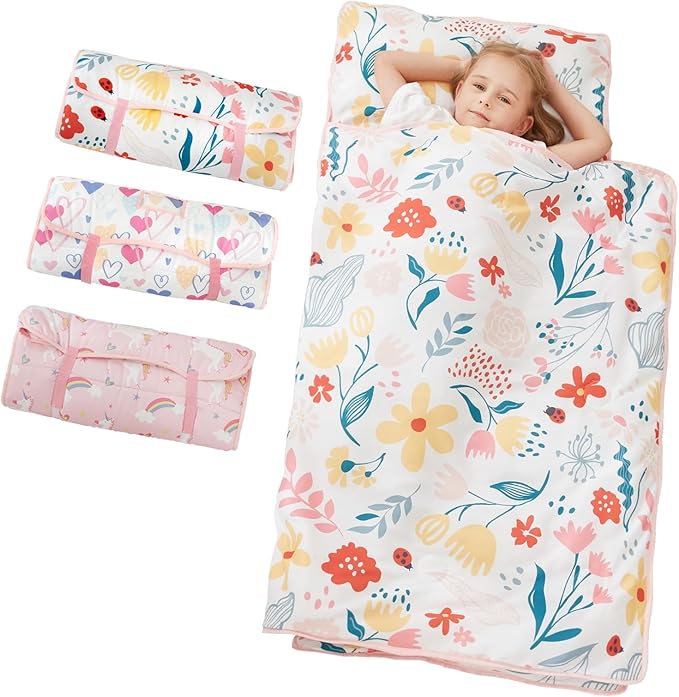 Toddler Nap Mat with Pillow and Blanket, Extra Large Rolled Napping Mats,Toddler Sleeping Bag for Daycare,Kids Sleeping Bags for Sleepover,Toddler Sleeping Bag Camping