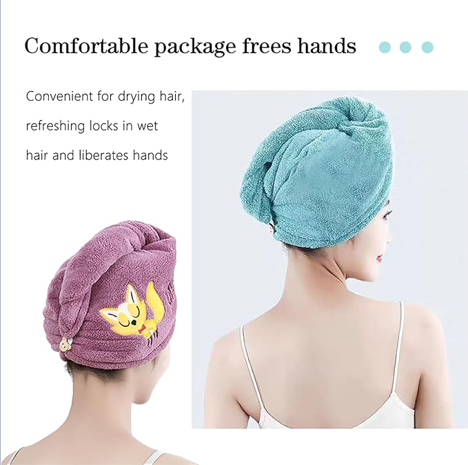 AGKXHDEC 1 Pack Double Layer Microfiber Hair Towel, Hair Turbans for Wet Hair，Purple with Moon
