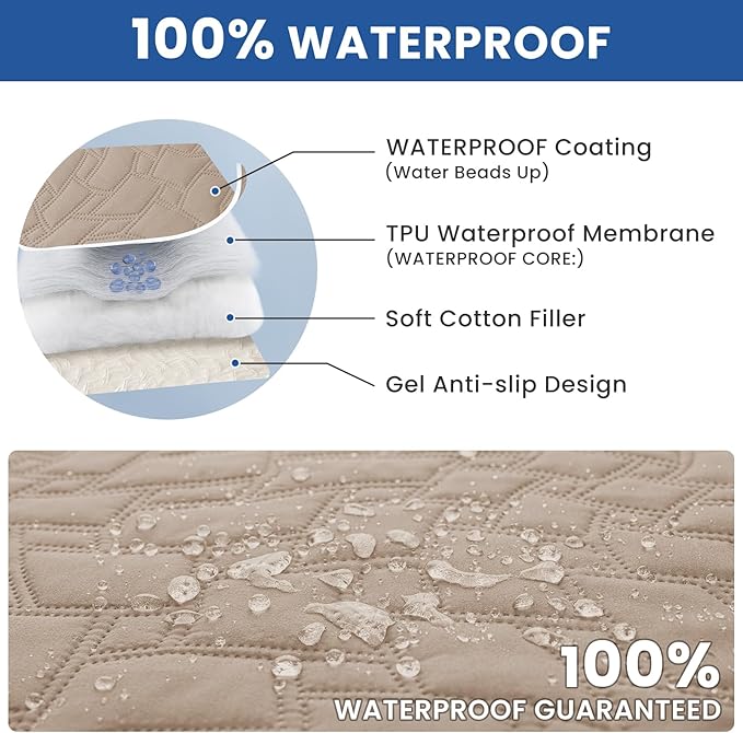 CYCMACO Waterproof Dog Blanket, Non-Slip Soft Pet Bed Cover, Couch Cover for Dogs Washable, Protects Sofa, Furniture, Crate, Car, Tear Resistant Leakproof Pet Blanket (82x82 Inch, Khaki)