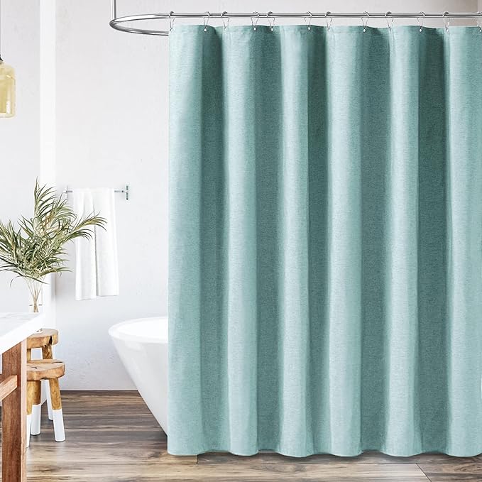 BTTN Extra Long Shower Curtain - 84 Inch Linen Textured Heavy Duty Fabric Shower Curtain Set with 12 Hooks, Turquoise Tall Luxury Simple Waterproof Cloth Shower Curtains for Bathroom - 72x84 -Teal
