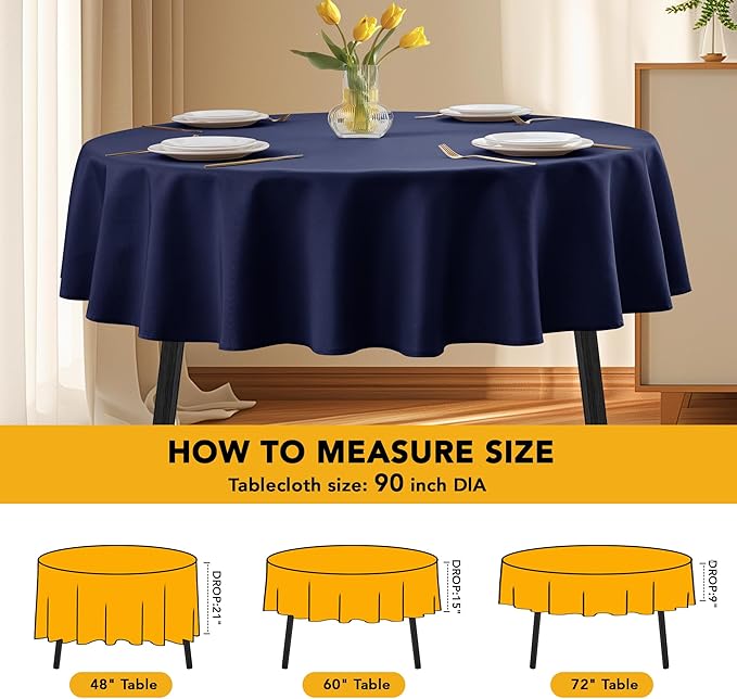 10-Pack Navy Blue Round Tablecloths, 90 Inches, Stain-Resistant Polyester for 4-5 Ft Round Tables - Washable Table Covers for Weddings, Banquets, Birthday Parties, Events