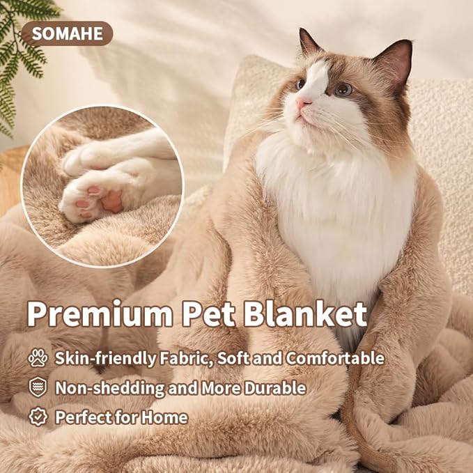 SOMAHE Self-Warming Cat Blanket, Dual-Side Plush Sherpa Throw with Anti-Static, Snuggle Mat for Kittens & Cats, Cozy Bed Topper for Windowsills & Couches, Machine Washable & Dryable, 21x18 Inch Coffee