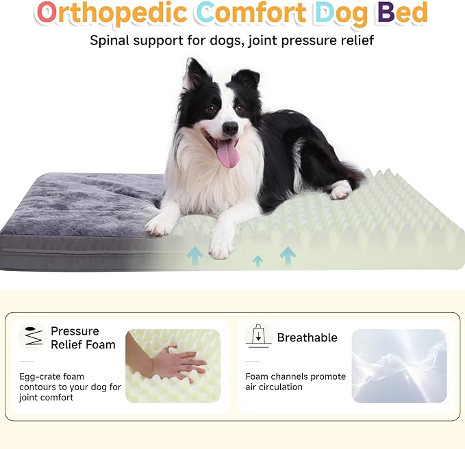 WAYIMPRESS Waterproof Dog Bed for Crate - Outdoor Crate Pad for Small Medium Dogs, Orthopedic Egg Crate Foam, Anti-Slip, Reversible & Washable Cover, 29" x 18", Gray