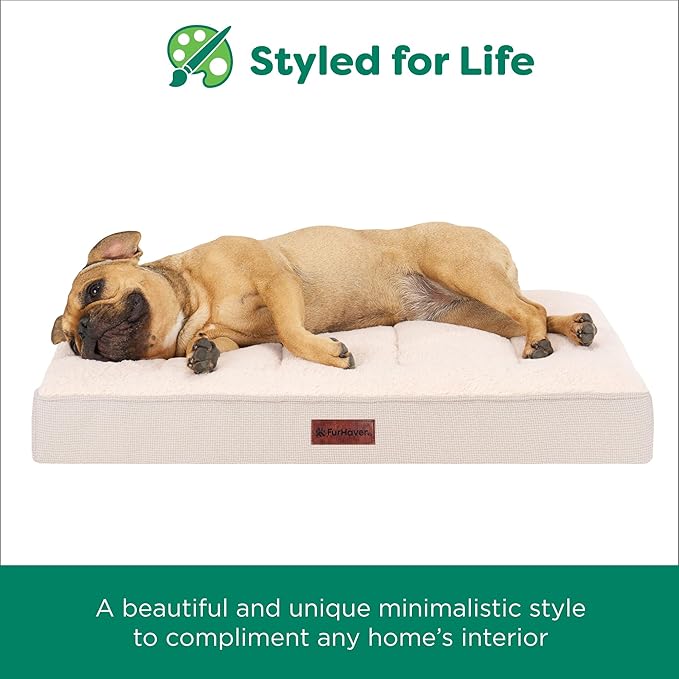 Furhaven Orthopedic Dog Bed – Classic Cushion with Plush Tufted Top, Supportive Foam Mattress, Removable Washable Cover, Joint Relief - Wheat, Jumbo