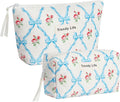 HAOGUAGUA 2 Pieces Makeup Bag, Small Large Quilted Cosmetic Bag, Travel Floral Make Up Toiletry Organizer Bag for Women Girls (2PCS STYLE A-3)