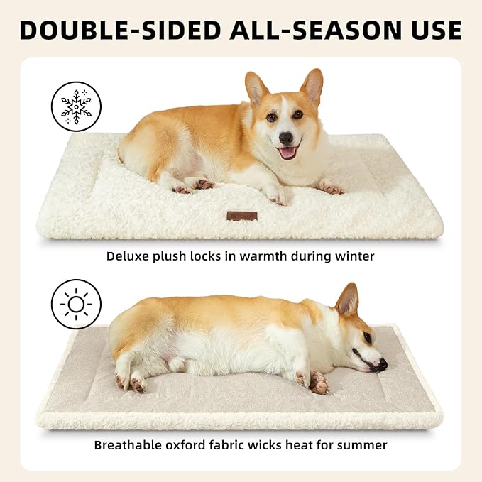VERABE Fluffy Reversible Dog Bed Mat - Ultra Soft & Machine Washable Dog Crate Pad fit for Metal Kennel, Cozy Sleeping Mat, 41" x 27", Beige