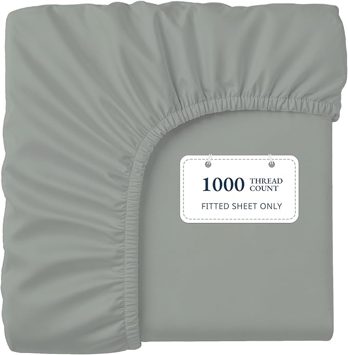 Lane Linen 100% Egyptian Cotton Twin Size Fitted Sheet Only (39"x75" + 15") - Elegant Sateen Weave, Ultra Soft, Breathable, Highly Durable, Deep Pockets Upto 17" - Mineral
