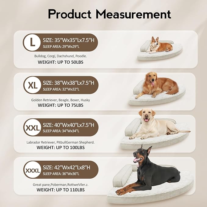 MEKIY Large Orthopedic Dog Bed with Sides XXXL Dog Beds with Removable Washable Cover Non-Slip Waterproof Pet Bed for Extra Large Dogs - Beige XXXL