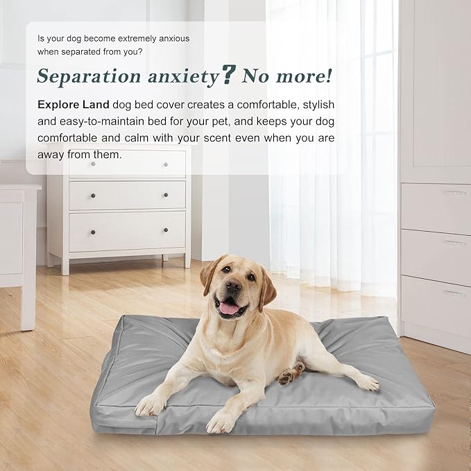 Explore Land Waterproof Dog Bed Cover Canvas Washable Dog Crate Pad Replacement Cover for 54 Inch Crate, 53Lx36Wx4H inch, Gray
