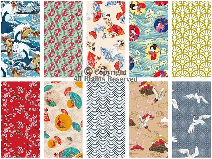 Craftido -25 Options- 100% Cotton Quilting Fabric Bundles 10pcs Fat Quarters 18”x21”-Medium Weight 5.2 oz- Soft Cotton for Quilting, Sewing Project, Patchwork, DIY Crafts – Japanese Style