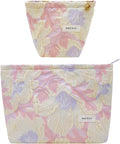 getgto 2 Pcs Makeup Bags, Large Cosmetic Bag Travel Toiletry Bag Organizer for Women, Embroidery Craft, Floral Makeup Bag Small Cosmetic Pouch Purse with Zipper Gifts for Girls Teen