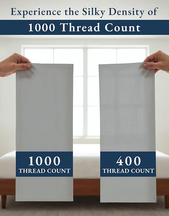 LANE LINEN 100% Egyptian Cotton Bed Sheets Twin XL - 1000 Thread Count, Soft & Comfy Luxury Hotel Thick Bedding Sheets & Pillowcase Set, Machine Wash Cooling 15'' Twin XL Deep Pocket Sheet Set-Silver