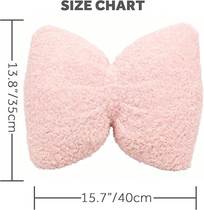 VigorSpring Pink Bow Plush Pillow 15.7x13.7 Inch, Cute Bow Shaped Decorative Throw Pillow for Couch Bed Bedroom Living Room