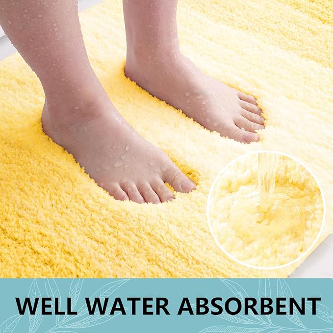 Arotive Microfiber Bathroom Rugs, Shaggy Soft and Absorbent Bath Rug, Non-Slip, Thick Plush Machine Washable Dry Bath Mats for Bathroom, Tub and Shower, 54x24, Yellow, Rectangular