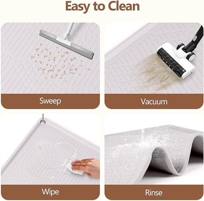 Bartuke Large Cat Litter Mat with Toy Ball, 38'' x 25'' Silicone Cat Litter Trapping Mat for Scatter Control, Soft on Kitty Paws, Easy to Clean (White)