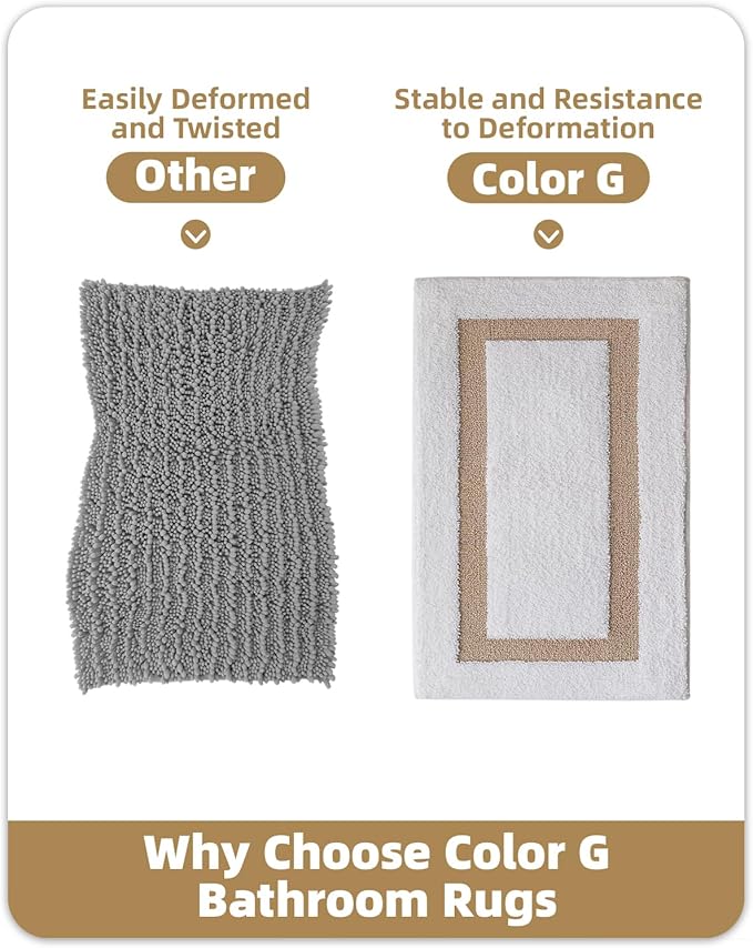 Color&Geometry Bathroom Rugs, Water Absorbent and Quick Dry Microfiber Bath Rugs-20"x32", Non-Slip, Machine Washable, Extra Soft Plush Bath Mats for Bathroom, Laundry Room, Khaki