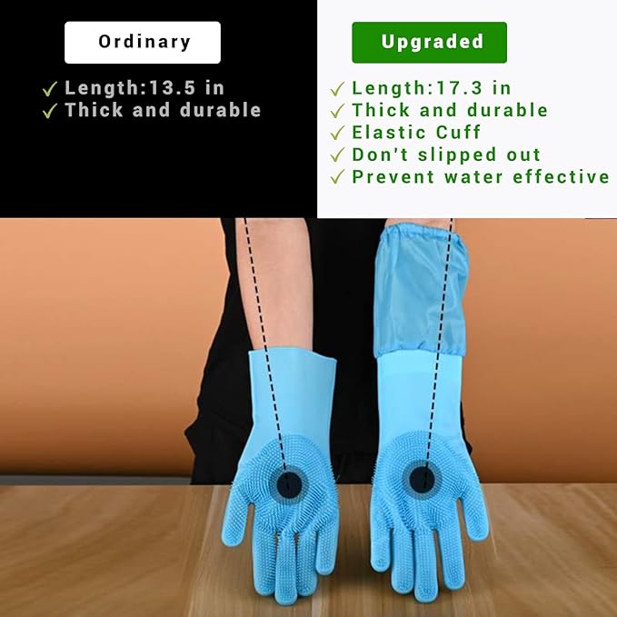 GALYNA Dog Washing Gloves, Pet Grooming Gloves with Soft Brushes, Bathing and Massaging for Dogs and Cats, Silicone Heat Resistant Cleaning Gloves with High-Density Teeth (Blue)