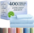 Extra Deep Pockets 400 Thread Count 100% Cotton 3 Piece Twin Size Bedding Sheet Set - Breathable & Cooling - Hotel Luxury Bed Sheets Set - Soft, Wrinkle Free And Comfy Light Blue Bedding Sheets Set