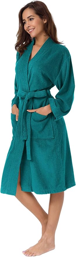 SIORO Women Terry Cloth Bath Robes with Pockets, Soft Long Cotton plush Kimono Wrap Bathrobe, Spa, Fuzzy Female nightgrown