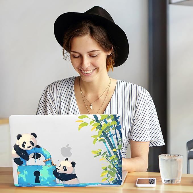 BYCeKe Cute Panda Print Case for MacBook Air 13 inch 2022-2025 M4 A3240 M3 A3113 M2 A2681,for Mac Air13 M4 Sturdy Pattern Plastic Clear Hard Shell&Keyboard Cover for MacBook Air13.6 Case,Cute Panda