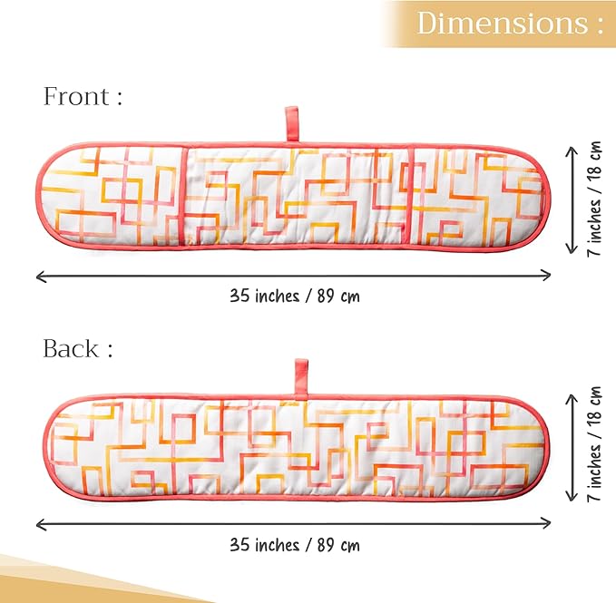 Maison d' Hermine Double Oven Mitts 100% Cotton 7"x35" Double Oven Mitt Heat Resistant BBQ Cooking Gloves with Loop, Baking, Grilling, Home, Kitchen, Handling Hot Pans Spring Summer (Summer Maze)
