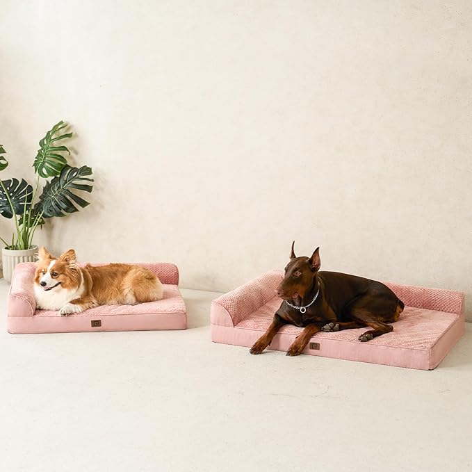 EHEYCIGA Large Dog Bed Memory Foam for Crate, Orthopedic Dog Bed Large Size Dogs with Washable Removable Cover, Waterproof Pet Sofa Couch with Nonskid Bottom, 35x22x6, Pink