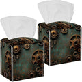 Set of 2 Tissue Box Cover, Steampunk Gears Background (1) Tissue Box Holder, Facial Napkin Dispenser for Bathroom Kitchen Bedroom Office Hotel