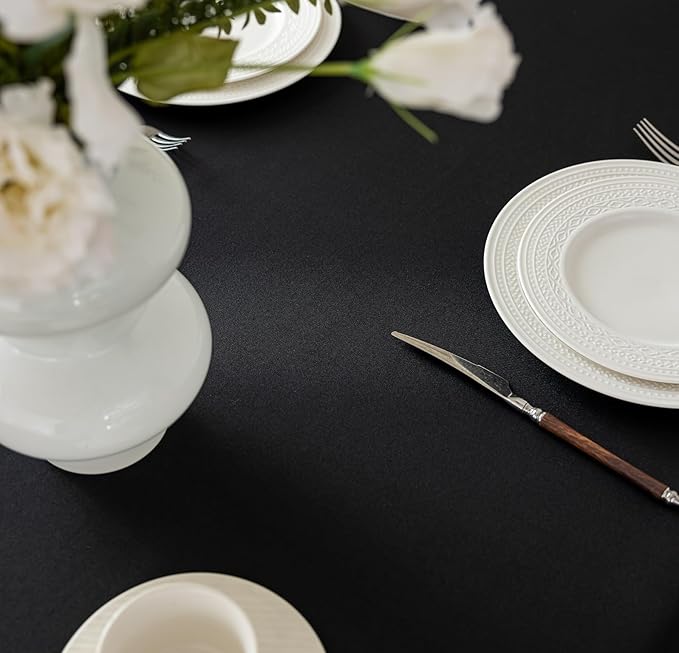 Rectangle Stain and Wrinkle Resistant Washable Polyester Table Cloth, Decorative Fabric Table Cover for Dining Kitchen Tables, Parties and Camping, 54 x 108 Inch,2 Pack,Black