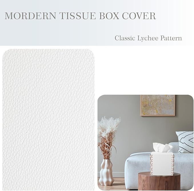 Tissue Box Cover PU Leather Tissue Holder Square Decorative Home Decor Cube Boxes for Bathroom, Kitchen, Nightstand, Office Desk Essentials, White