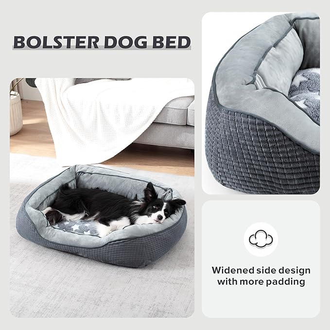 SIWA MARY Dog Bed for Medium Small Dogs, Washable Sofa With Wide Sides, Pentagram Pattern, Durable Pet Cuddler, Warming Soft Calming Puppy Sleeping, Star-Gray, Medium-(25''x 21''x 8'')