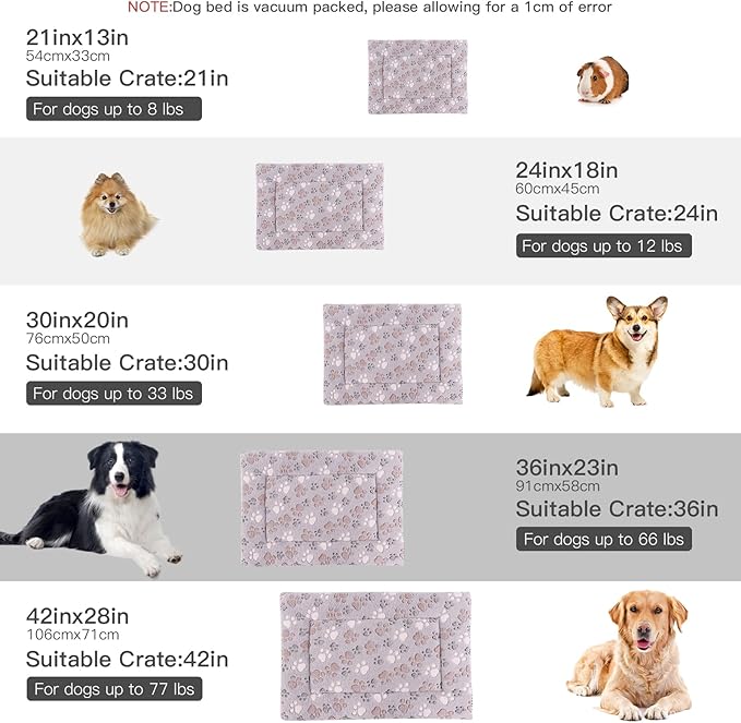 BVAGSS Reversible Dog Crate Pad, Memory Foam Pet Bed Mat, Soft Warm Machine Washable Sleeping Kennel Mattress for Small Medium Dogs XH079 (24''x18''x1.6'',Grey Paw)