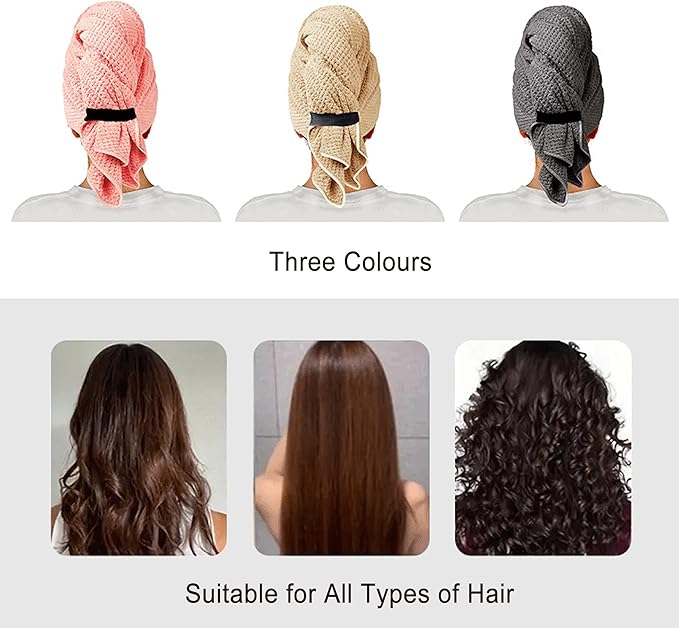 SURPRISE PIE Women Microfiber Hair Towel Wrap with Elastic Strap,Super Absorbent Anti Frizz Drying Turban for Curly, Long,Wet Hair- Grey