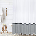 HALL & PERRY Modern Farmhouse Tassel Shower Curtain 100% Cotton Striped Fabric Shower Curtain with Tassels for Bathroom Décor (Black, 72"x72")