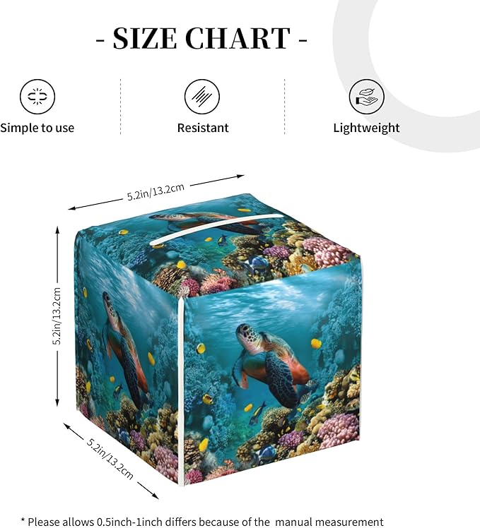 POIUBLE Leather Tissue Box Holder Sea Turtle Tissue Box Cover Square Waterproof Tissue Holder Organizer Modern Napkin Holder for Bedroom Dresser Night Stand Office Desk
