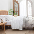 BESTOUCH Sheet Set 100% Washed Cotton Linen Feel Super Soft Comfortable Chic Lightweight 4 Pcs Home Bedding Set Solid Bright White Cal King