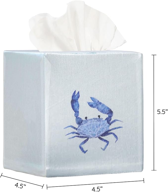 EmbroideryLinen.VN Tissue Box Cover Set of 2, Square Cotton Tissue Holder, Printed Animal Pattern, 4.5x4.5x5.5 Inches, Decorative Holder for Bathroom, Living Room, Office (Blue & Red Crab)