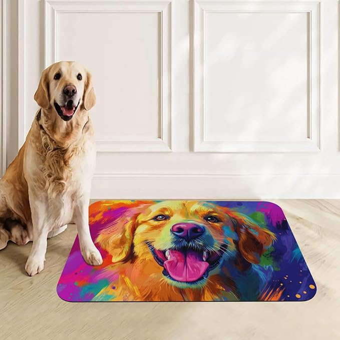 Golden Retriever Dog Food Mat for Floors Waterproof,Quick Dry Anti-Slip Dog Bowl Mats for Food and Water,Pet Feeding Mats,Pet Placemat for Messy Drinkers to Protect Floors,Pets Supplies 23.62×15.75in