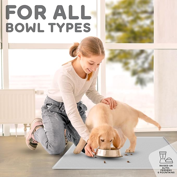 PetHappily Dog Food Mat - Raised Edges Dogs Mat for Food and Water Prevent Spill, Waterproof Cat Food Mats Protect Floors, Easy Clean Dog Bowl Mats for Food and Water, Silicone Pet Food Tray