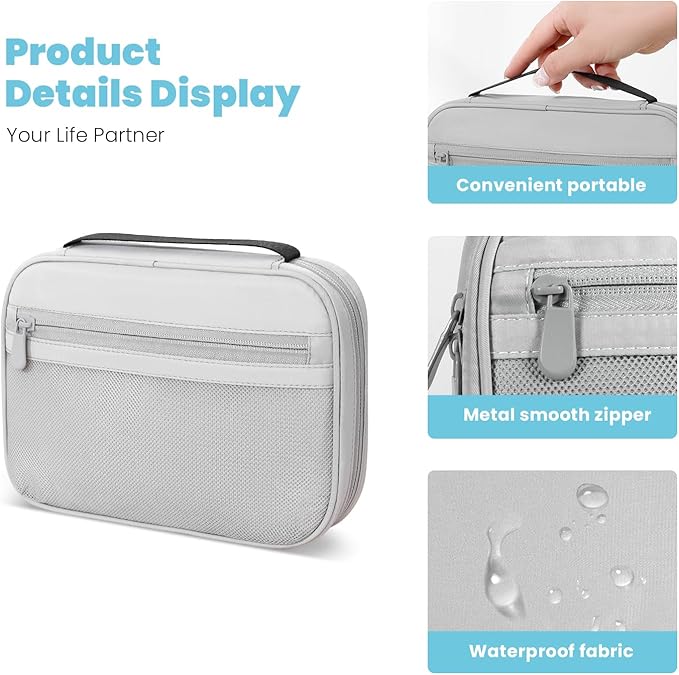 Lcsmaokin Electronics Organizer Bag, Portable Cable Organizer Case Travel Electronic Accessories Storage Case - Travel storage bag for Cables, Chargers, Phone, SD Cards - Grey